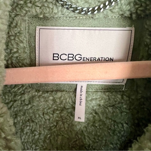 NWT BCBG Faux Suede shearling Teddy Pea Coat AMAZING ON mint green XL Sherpa - Picture 9 of 11